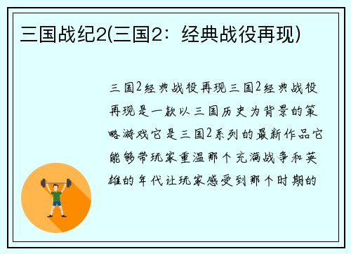 三国战纪2(三国2：经典战役再现)